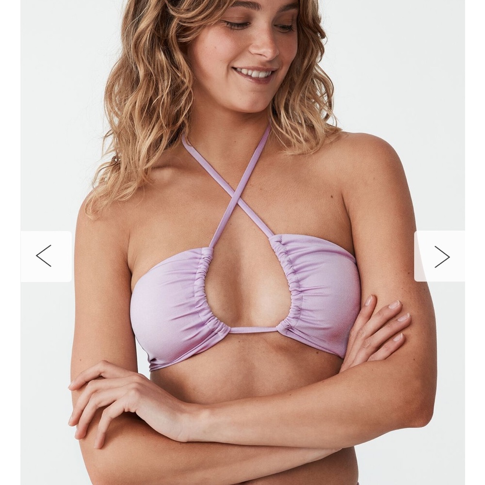 Cotton On wide strap floss bikini top lilac blossom shimmer M new